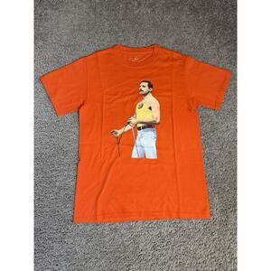 Freddie Mercury Shirt Mens S Orange Graphic Crew Neck Cotton Tagless Music